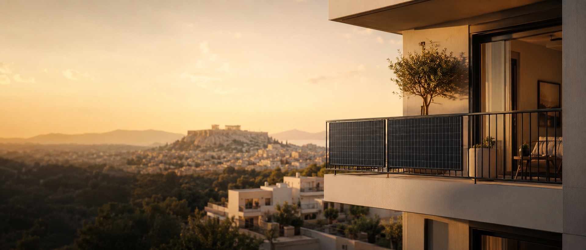 Φωτοβολταϊκό μπαλκονιού σε κάγκελο διαμερίσματος